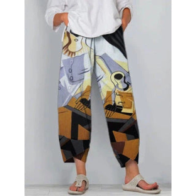 Women's abstract print breathable trousers
