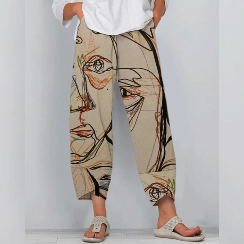 Women's abstract print breathable trousers