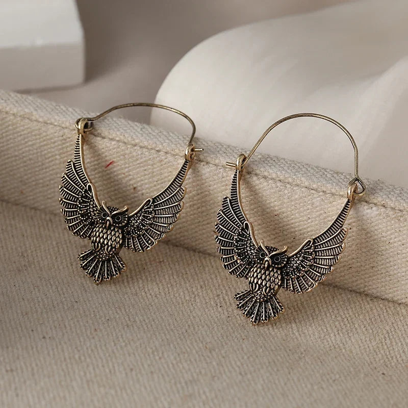 Vintage Bohemian Owl Statement Earrings