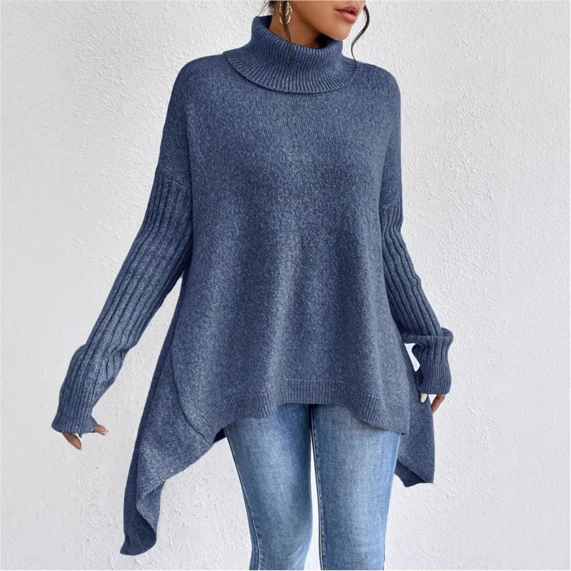 Tamsin | Asymmetric Hem High Neck Knit Sweater