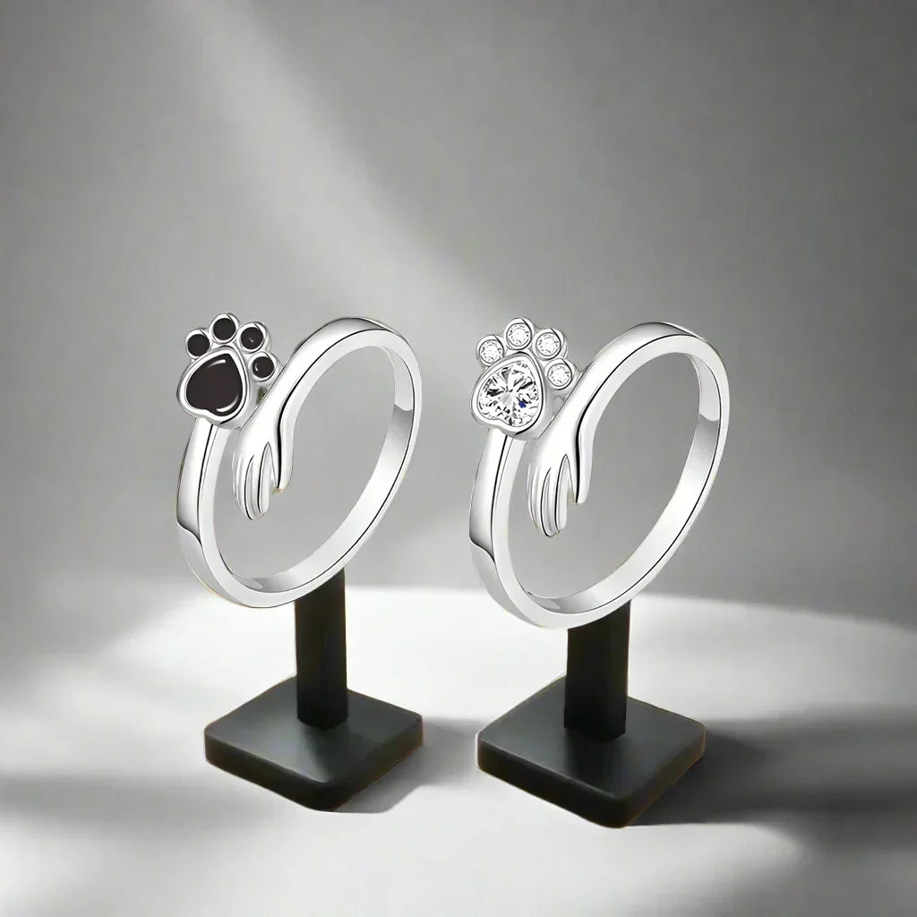 925 Sterling Silver Adjustable Ring – Hand and Paw Print Design