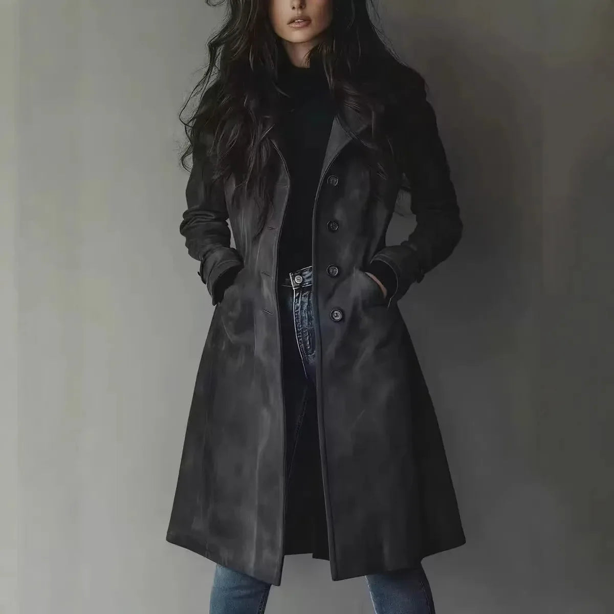 Cordelia | Turned-Collar Longline Trench Coat