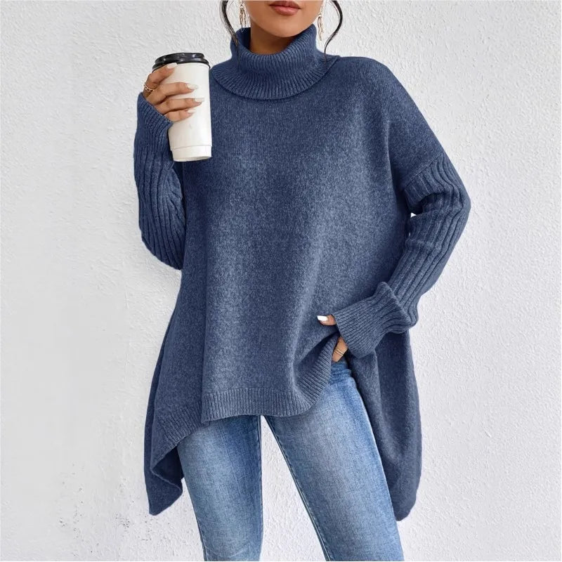 Tamsin | Asymmetric Hem High Neck Knit Sweater
