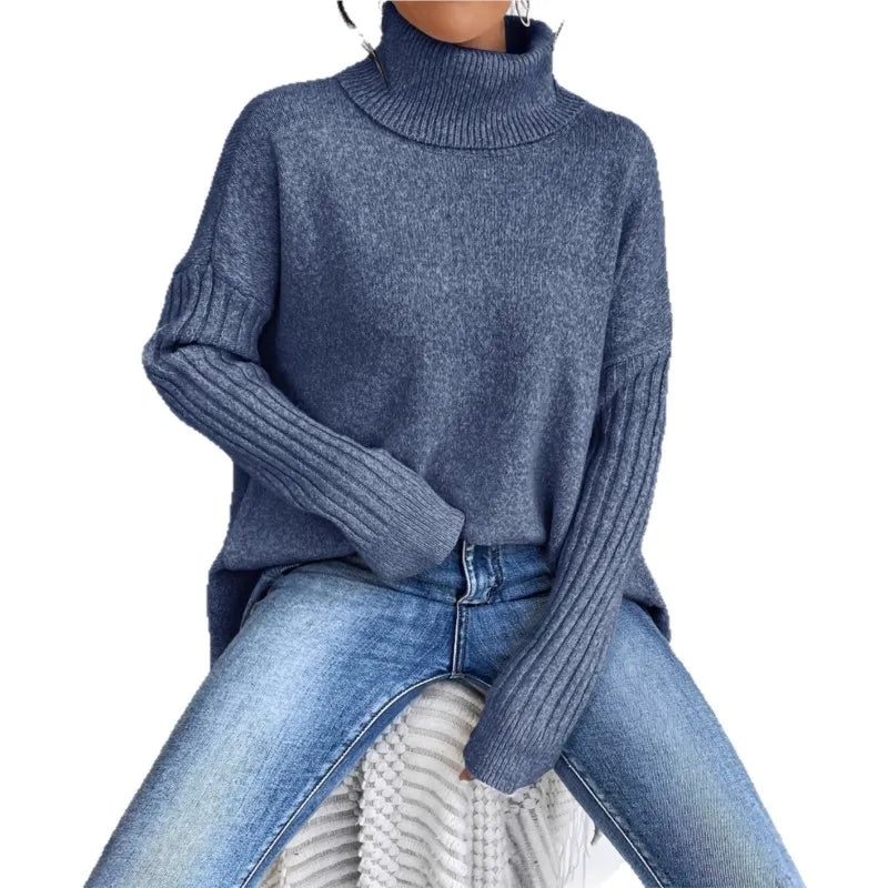 Tamsin | Asymmetric Hem High Neck Knit Sweater