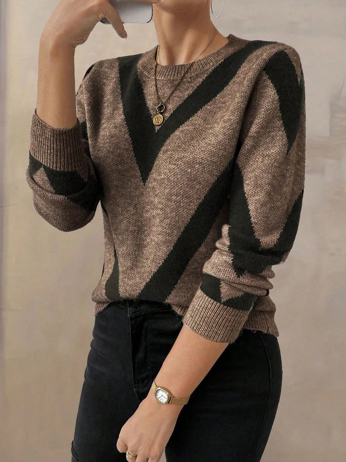 Sabine | Geometric Pattern Knit Sweater
