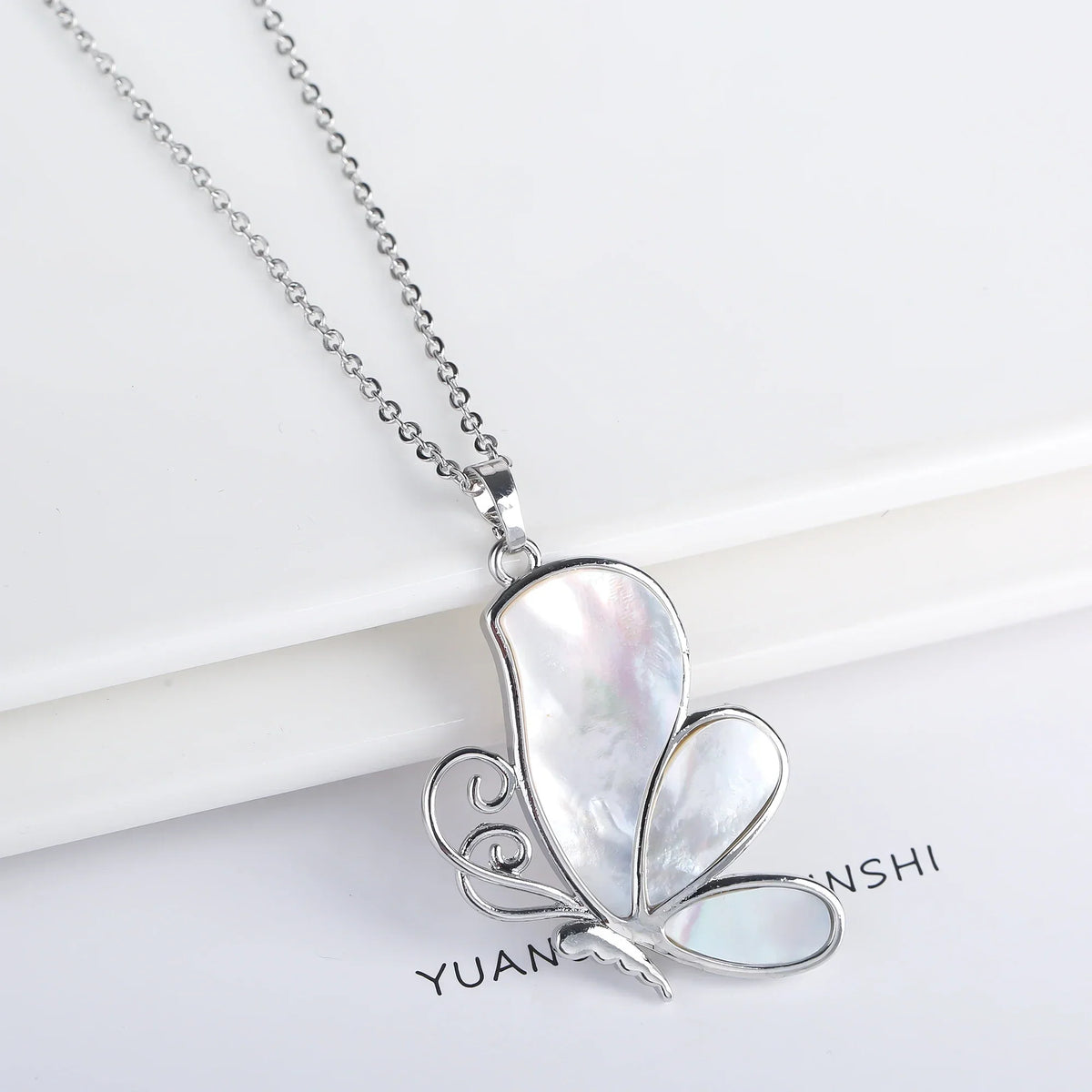 Natural Shell Butterfly Pendant Necklace
