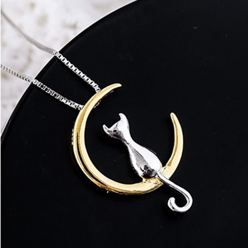 Crescent and Cat Elegant Cat Necklace