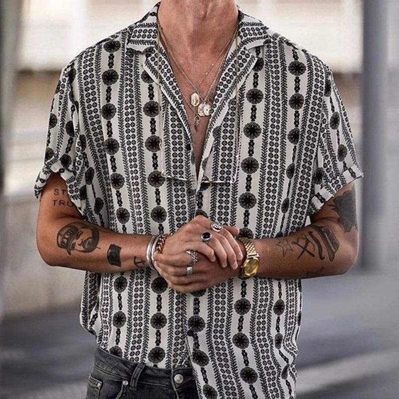 Men's casual tropical print beach shirt